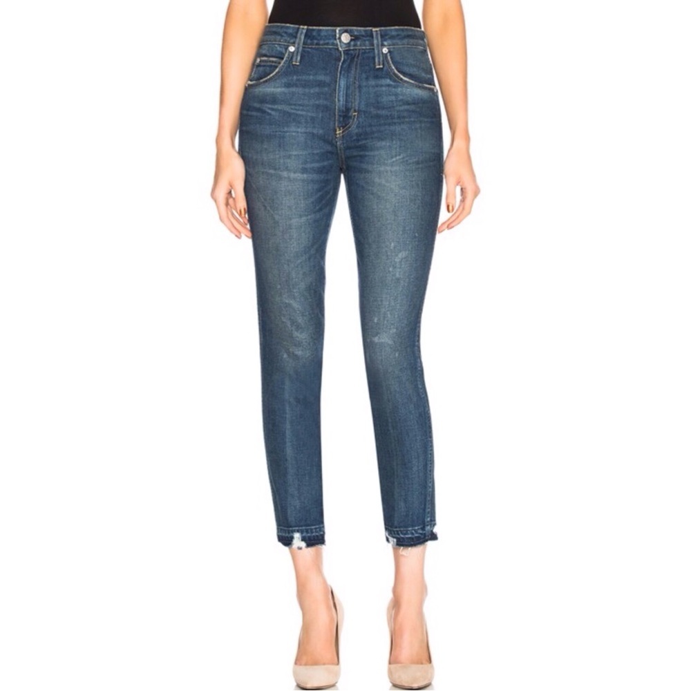 AMO Dark Blue High Rise Stix Crop Ankle Jeans in Rambler